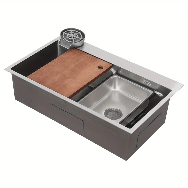 Keukenspoelbak – Spoelbak – Gootsteen – Wasbak – Enkele Spoelbak – Roestvrijstaal 304 – Grote Capaciteit 75x45x22 cm – Uittrekbare Kraan Met 3 Waterstanden