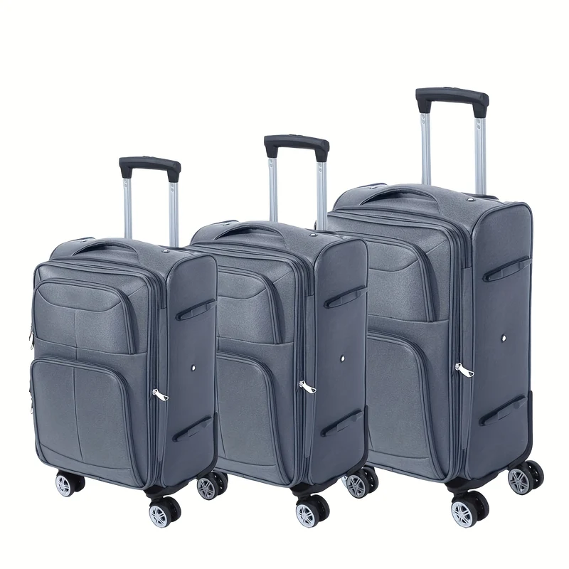Reiskoffer – Bagage – Kofferset – Trolley – Handbagage – Silvery Grijs – Krasbestendig & Duurzaam – 3-Delige Set Met 360° Zwenkwielen