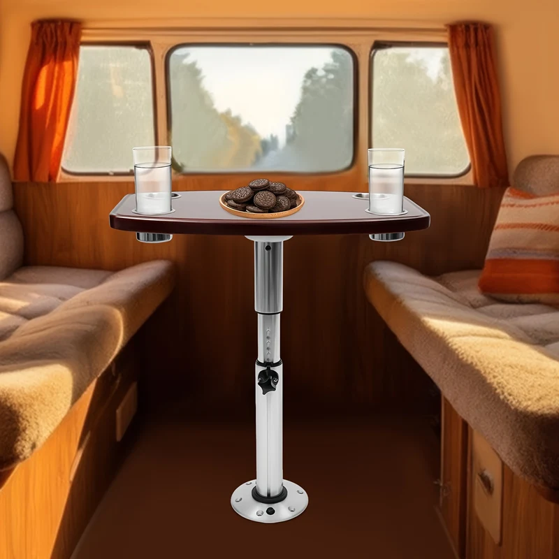 Campingtafel – Klaptafel – Vouwtafel – Tuintafel – Kampeertafel – Verstelbaar Aluminium Onderstel – Gelakt Eikenhout 60x38 cm