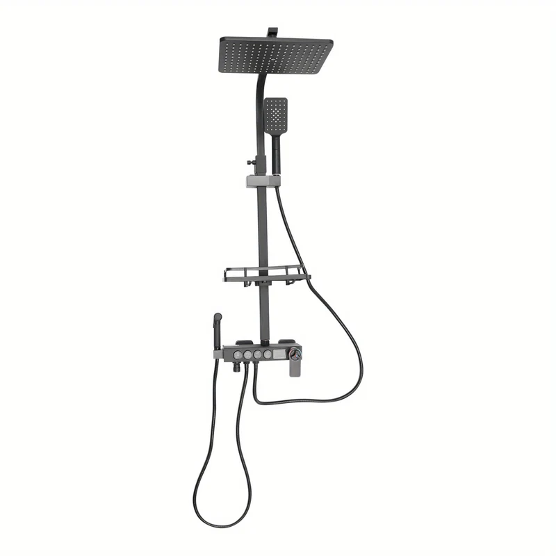 Thermostatisch Douchesysteem – Douche Set – Handdouche – Douchekop – Douchekraan – Zwart Design – Thermostatische Mengkraan – Verstelbare Hoogte 85-120 cm