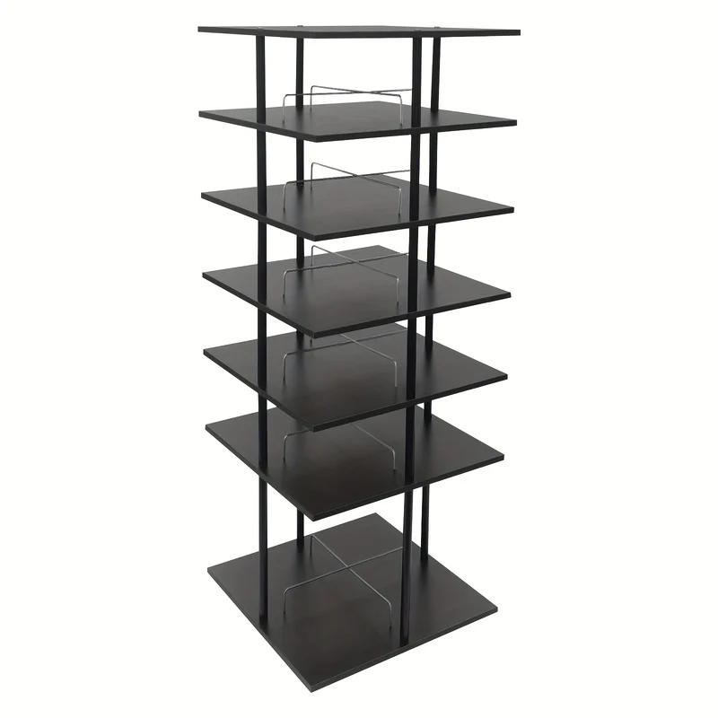 Schoenenrek – Schoenenkast – Schoenenopberger – Schoenenrek Hout – Schoenenrek Metaal – 6 Lagen – 360° Draaibaar – 57x57x155 cm – Zwart