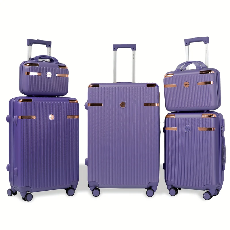 Kofferset – Reisbagage – Trolley – Baggage – Spinner Koffer – Paars – Vijfdelig 12-28 Inch – Ingebouwd Cijferslot – Hard ABS Materiaal