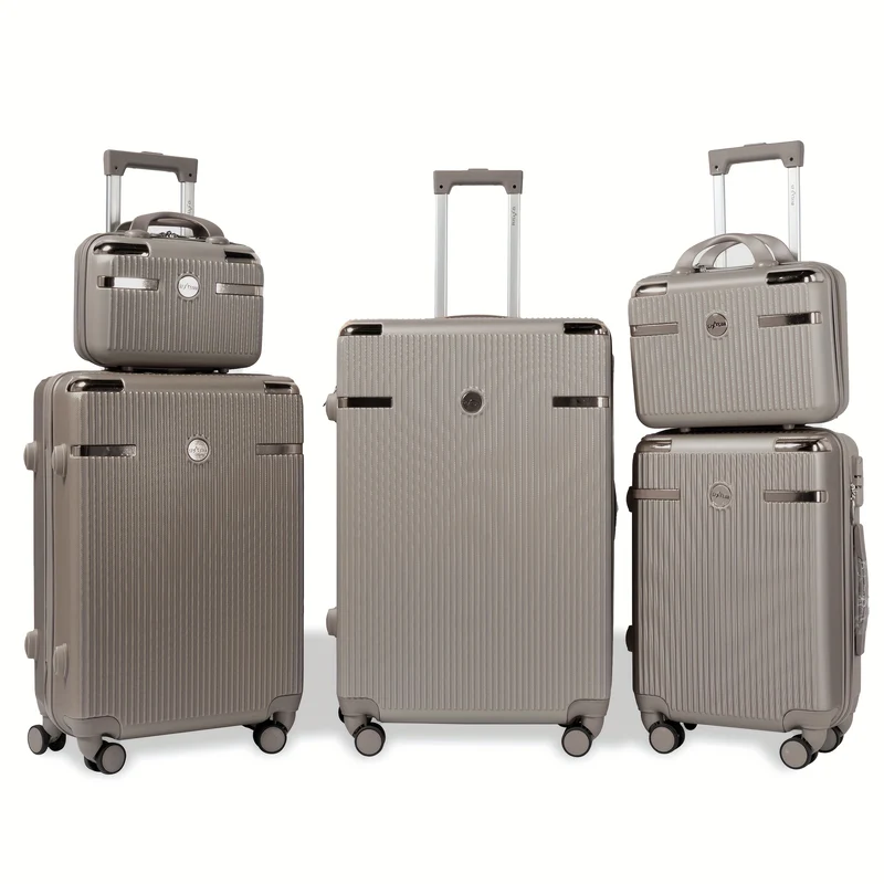 Kofferset – Reiskoffer – Handbagage – Trolley – Ruimbagage – 5-delig – ABS Hardcase – Combinatieslot – Champagne
