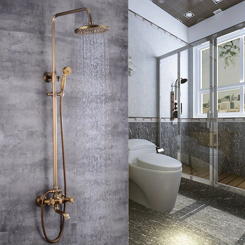 Doucheset – Regendouche – Handdouche – Douchekraan – Douchegarnituur – Messing Retro Design – Verstelbare Glijstang 7-100 cm