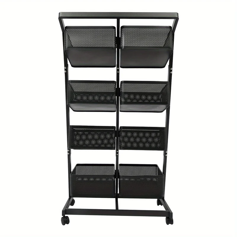 Opbergrekje – Opbergtrolley – Stellingkast – Opbergwagen – Opbergrek – Zwart Metalen Frame – 4 Laags Met 8 Grote Mandjes – Mobiel Met Remmen – Ruimtebesparend Verticaal Design (60x40,5x110 cm)