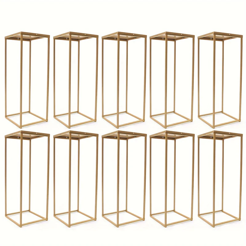 Metalen Bloemstandaard – Bloemenhouder – Bloemvoet – Bloempotstandaard – Bloemdecoratie – Set Van 10 Gouden Standaards – 80 cm Hoog – Gietijzer Stevig En Duurzaam