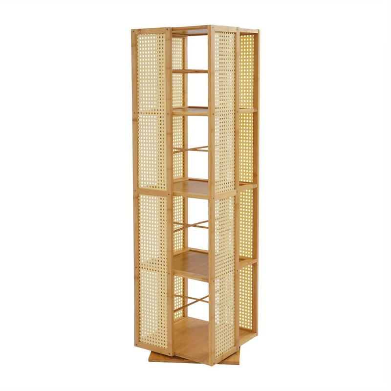 Boekenkast – Boekenrek – Opbergkast – Vakkenkast – Stellingkast – Draaibaar 360° – Duurzaam Moso Bamboe & Kunststof – Ruimtebesparend Verticaal Ontwerp – 123 cm Hoogte – 10 kg Draagvermogen per Plank