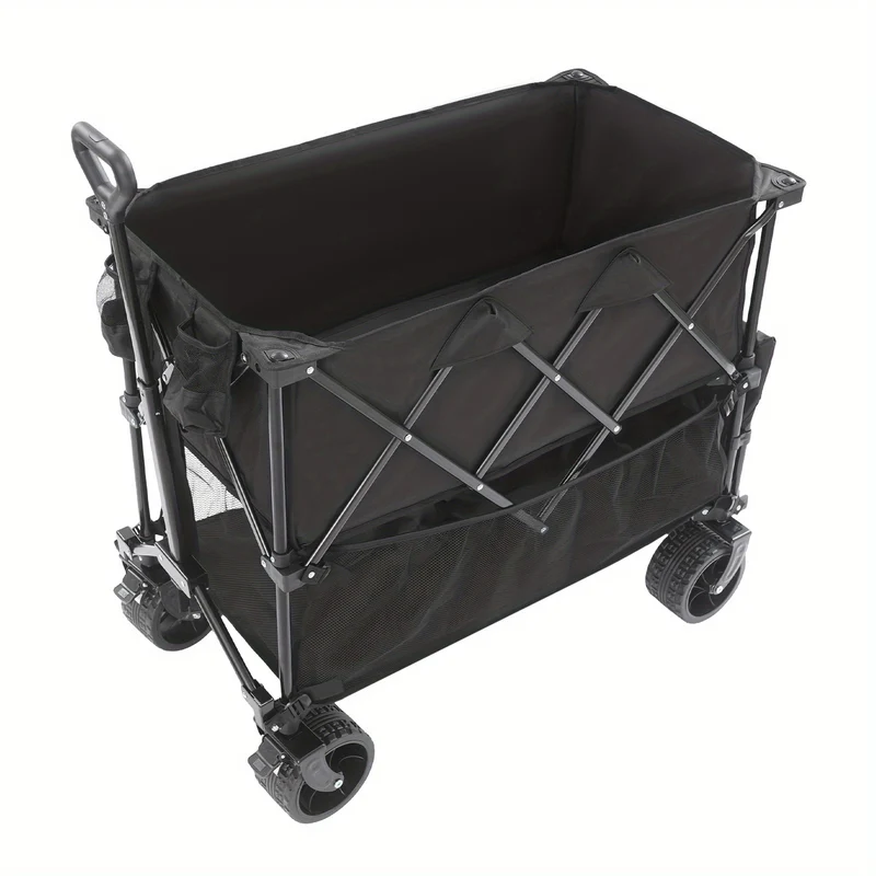 Campingkar – Bolderkar – Strandkar – Picknickkar – Tuinkar – Inklapbaar – Dubbel Laag Laadvlak – Draagvermogen 150 kg – Metalen Frame – Zwart