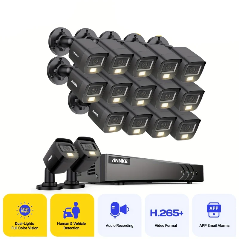 Bewakingscamera Systeem – Beveiligingscamera – CCTV Camera Set – Camerabewaking – Bewakingscamera Set – 16 Camera’s 3K UHD – AI Mens & Voertuig Detectie – Kleurrijk Nachtzicht & Ingebouwde Microfoon