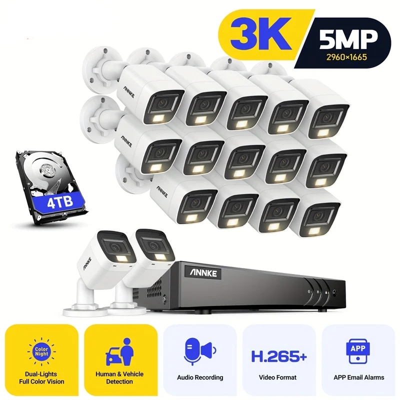 Beveiligingscamera – Camerabewaking – Bewakingscamera – Buitencamera – 3K HD 5MP Resolutie – Mens & Voertuig Detectie met Microfoon