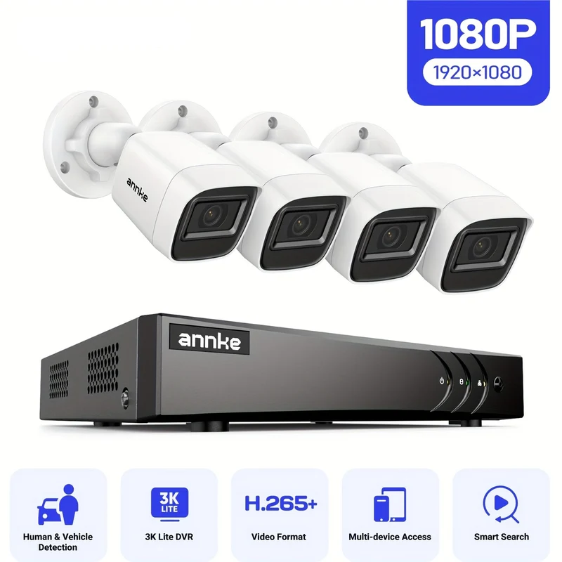 Beveiligingscamera – Camerabewaking – Buitencamera – IP-camera – Bewakingscamera – AI Mens- & Voertuigdetectie – 4x 1080P Full HD Bedraad Met Nachtzicht (19,8m)