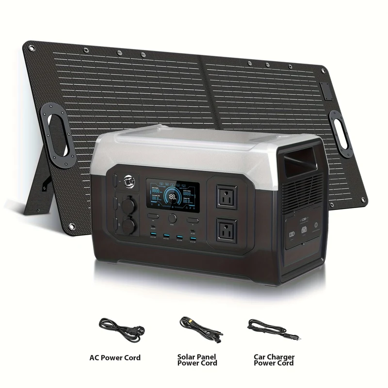 Powerstation Draagbare Batterij – Zonnegenerator – Outdoor Accu – Noodstroomvoorziening – Camping Stroomvoorziening – 1024Wh LiFePO4 Accu – 3600W Piekvermogen – Inklapbaar Zonnepaneel 100W/200W/400W