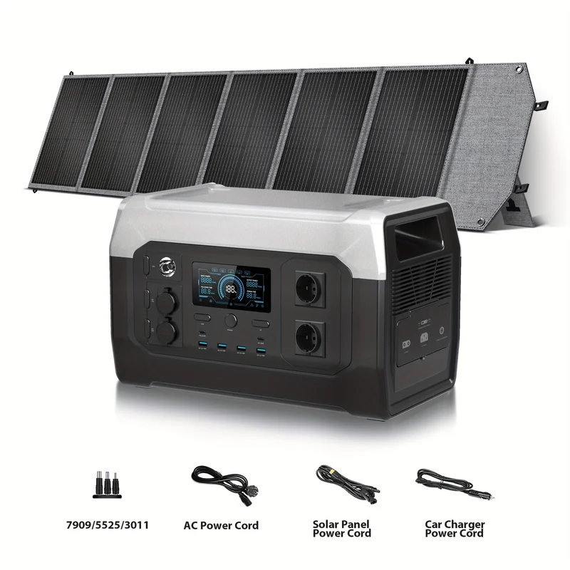 Powerbank – Draagbare Powerstation – Zonnecel Generator – Energiecentrale – Camping Accu – 1800W Nominaal – 3600W Piekvermogen – 1024Wh LifePO4 Batterij – Inklapbaar Zonnepaneel Optie – Snelladen & UPS Functionaliteit
