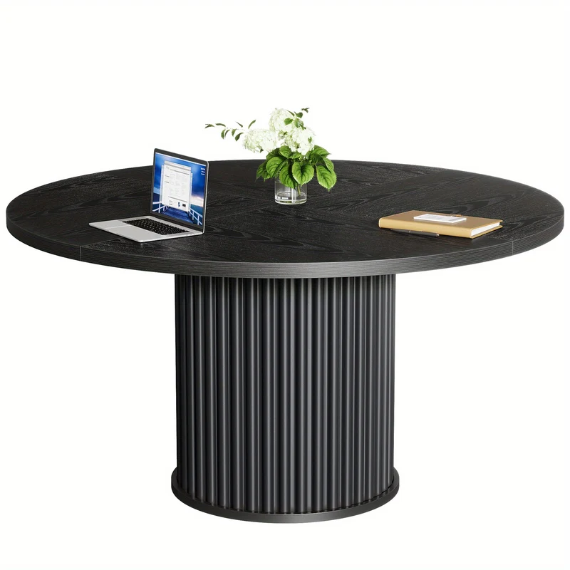 Ronde Vergadertafel – Vergadertafel – Werktafel – Eettafel – Overlegruimte – Compact 120 cm – Houten Blad Met Metalen Onderstel
