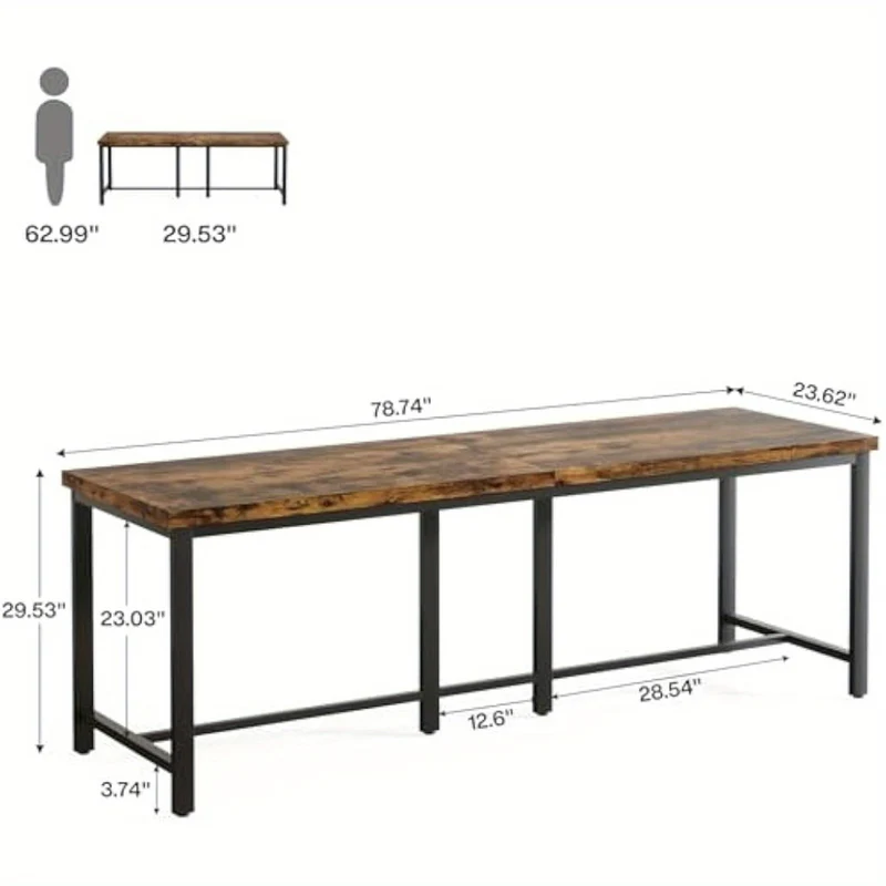 Bureau – Werkplek – Computertafel – Schrijftafel – Bureaublad – Extra Lang – Massief Houten Blad Met Stevig Metalen Frame