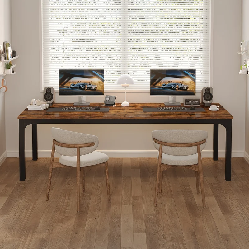 Vergadertafel – Bureautafel – Seminarietafel – Conferentietafel – Kantoortafel – Rustiek bruin MDF – 198x70 cm – Krasbestendig met Stabiel Metalen Onderstel