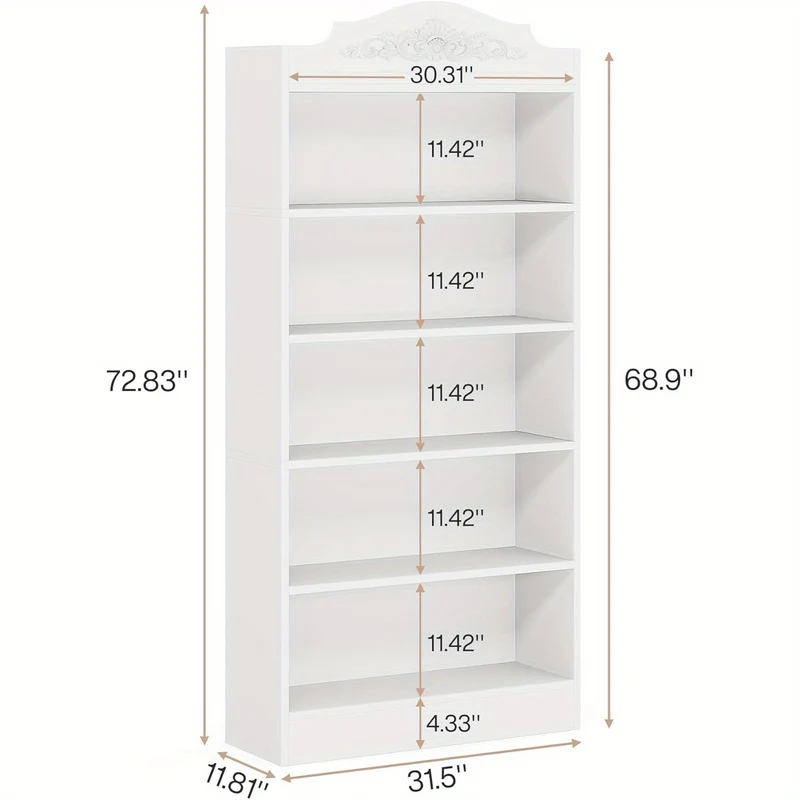 Boekenkast – Boekenrek – Vakkenkast – Opbergkast – Wandkast – Vrijstaand Design – 185 cm Hoog – 5 Ruime Planken – Wit Hout