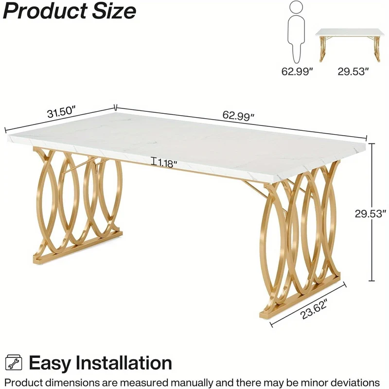 Eettafel – Tafel – Eetkamertafel – Keukentafel – Dinertafel – 160 cm – Faux Marmeren Blad – Geometrische Houten Poten
