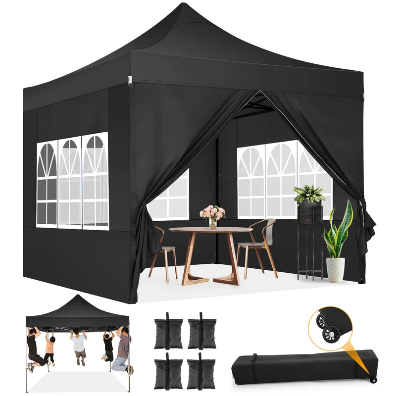 Partytent – Pop-up Tent – Tuintent – Paviljoen – Vouwtent – 3x3 m – 4 Zijwanden – Hoogte Verstelbaar – Draagtas Met Wieltjes