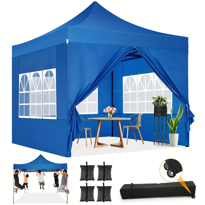 Partytent – Pop-Up Tent – Vouwtent – Paviljoen – Feesttent – Opvouwbaar – 3x3 meter – 4 Zijwanden – Verstelbare Hoogte – Draagtas met Wieltjes