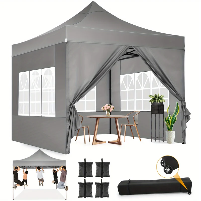 Partytent – Paviljoen – Pop-up Tent – Vouwtent – Feesttent – 3×3 m – Met 4 Zijwanden – Verstelbare Hoogte – Draagtas Met Wieltjes