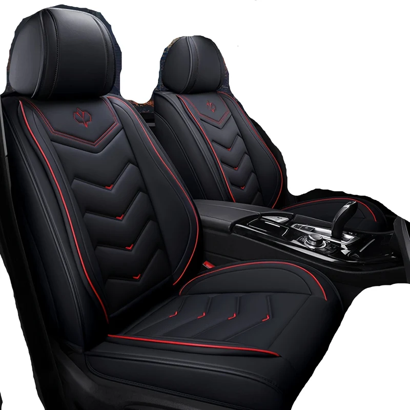 Stoelhoezen Auto – Autostoelhoezen Beschermhoezen Zitkussen Stoelbekleding – Volledige Set 5 Zits – Zwart Rood Kunstleer – Waterafstotend PU Leder – Verstelbare Bevestiging