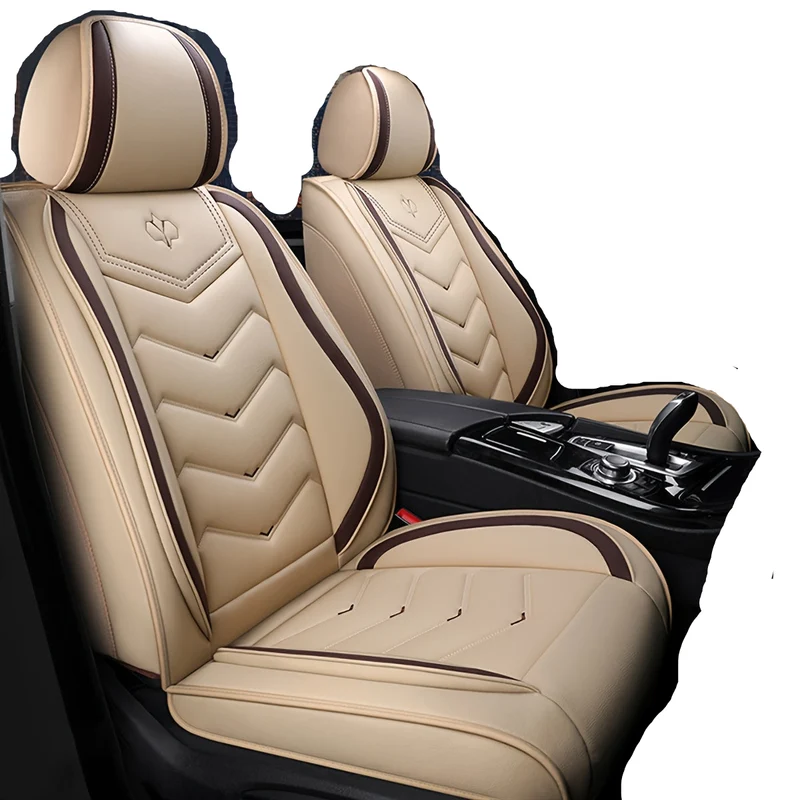 Autostoelhoes – Stoelhoes Auto – Autostoelbeschermer – Stoelbekleding – Stoelbescherming – Universele Pasvorm – PU Leer Met Sponsvulling – All-Season Comfort – Beige 5-Zits Set