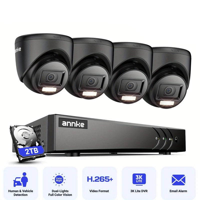 Beveiligingscamera Set – CCTV Camerabewaking – Bewakingscamera – Draadloze Beveiligingscamera – Beveiligingssysteem – 4x 1080P Camera’s – 2TB HDD – AI Mens- en Voertuigdetectie