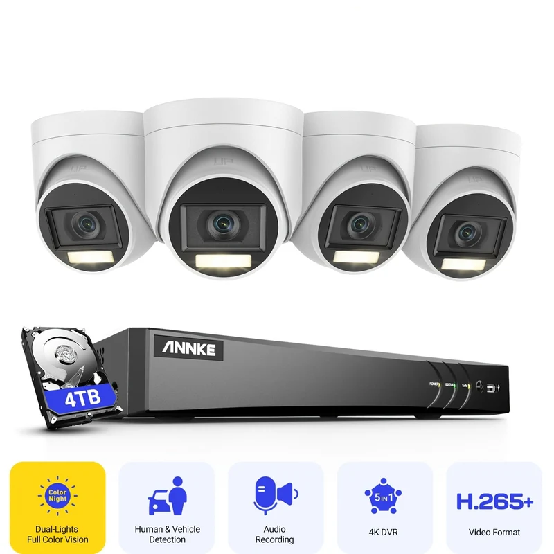Beveiligingssysteem – Bewakingscamera – CCTV Camera – Beveiligingscamera – Camerapakket – 4K 3K Outdoor Camera’s – AI Bewegingsdetectie Met Microfoon – 4TB Opslagruimte