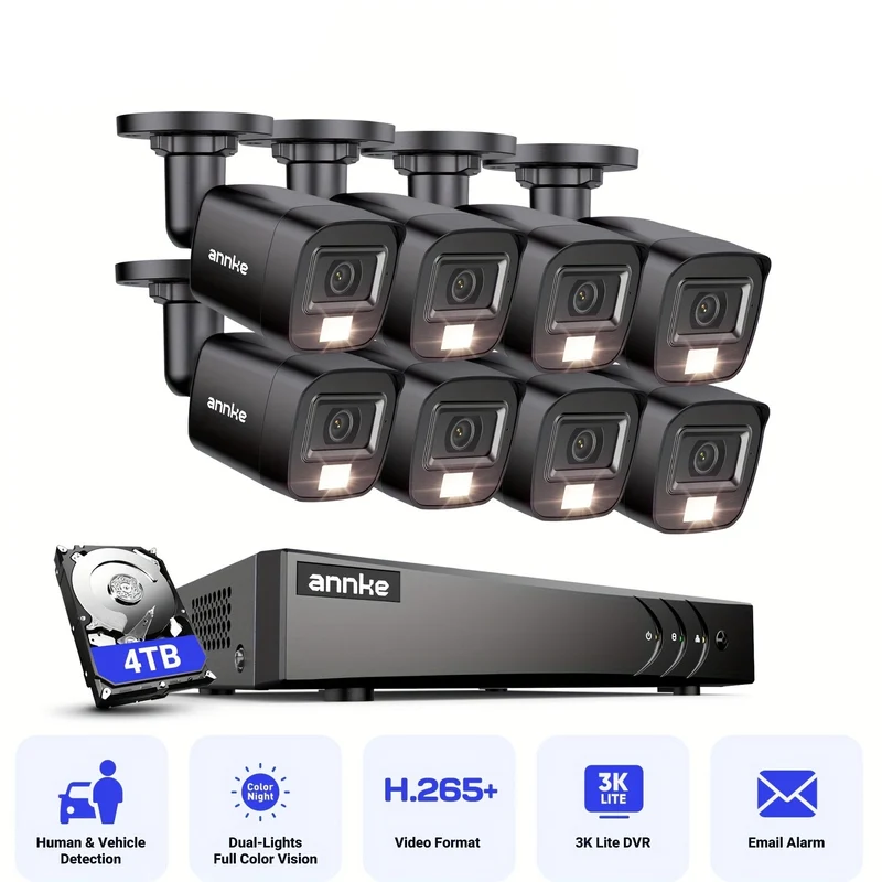 Beveiligingscamera – Camerabewaking – Inbraakbeveiliging – Kluscamera – 16-kanaals DVR met 4TB opslag – AI Mens- en Voertuigdectie & Nachtzicht 20m