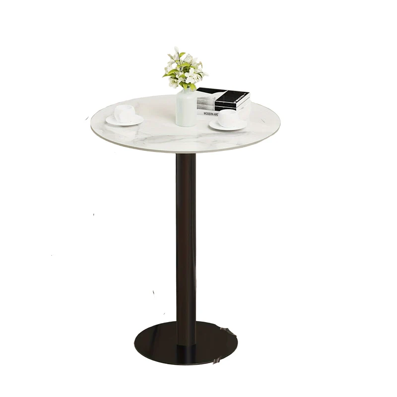 Bartafel – Statafel – Bistrotafel – Barkruktafel – Keukentafel – Rond – Marmerlook – 76 cm Diameter x 100 cm Hoogte – Wit Gesinterd Steenblad – Zwart/Goud Metalen Onderstel
