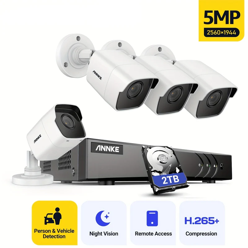 Beveiligingssysteem – CCTV Camera Set – Surveillance Camera – Buitencamera – Bewakingscamera – 5MP 2TB HDD – AI Detectie & 30m Nachtzicht