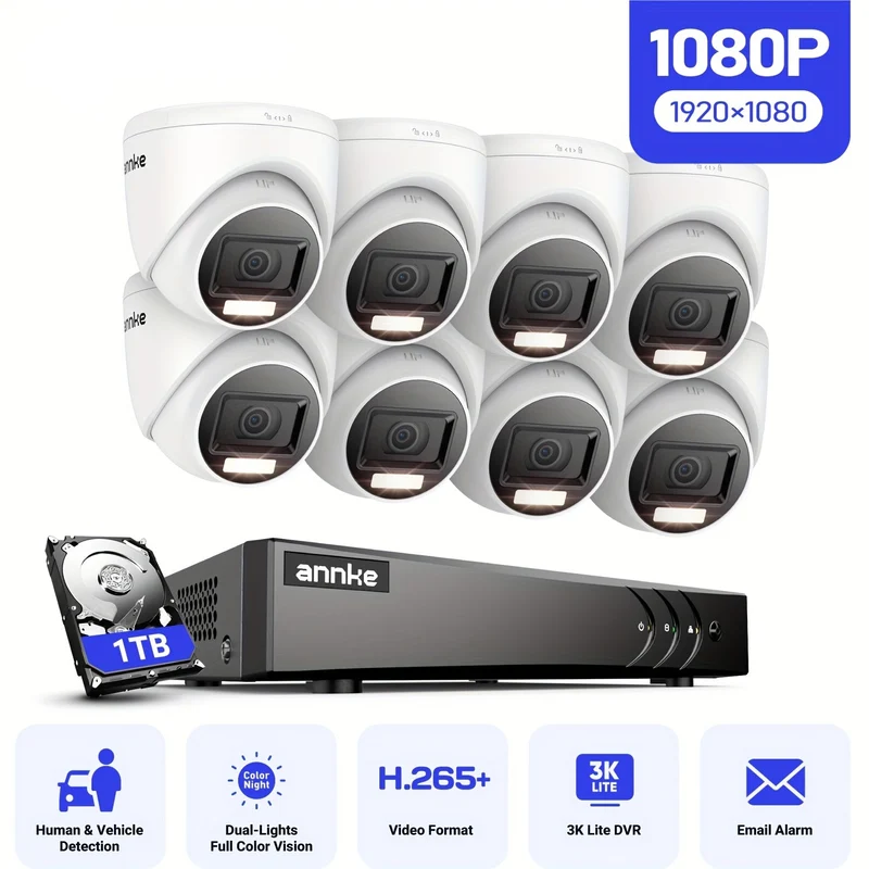 Beveiligingscamera Set – Camerabewaking – Bewakingscamera – CCTV Systeem – Beveiligingssysteem – 8-Kanaals Bedraad – 30 Meter Nachtzicht – Mens- en Voertuigherkenning