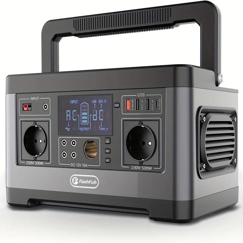 Powerstation – Draagbare Generator – Mobiele Stroomvoorziening – Power Bank – Noodstroom – 520Wh Lithium Batterij – 5 AC Stopcontacten & 4 USB Poorten