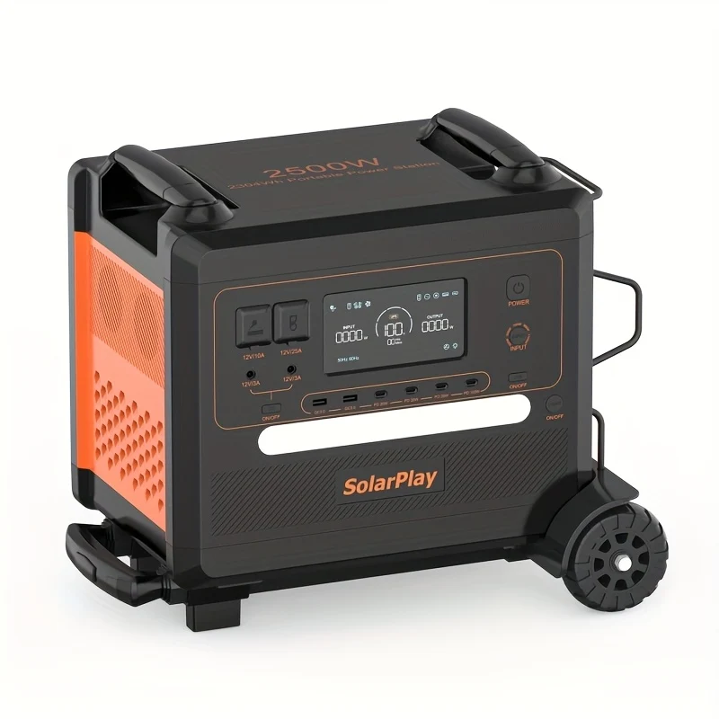 Powerstation – Draagbare Generator – Mobiele Stroomvoorziening – Noodstroom – Outdoor Accu – 2500W Vermogen – Snelle Oplaadtijd 1,5 Uur – Inklapbare Handwagen Met Wielen