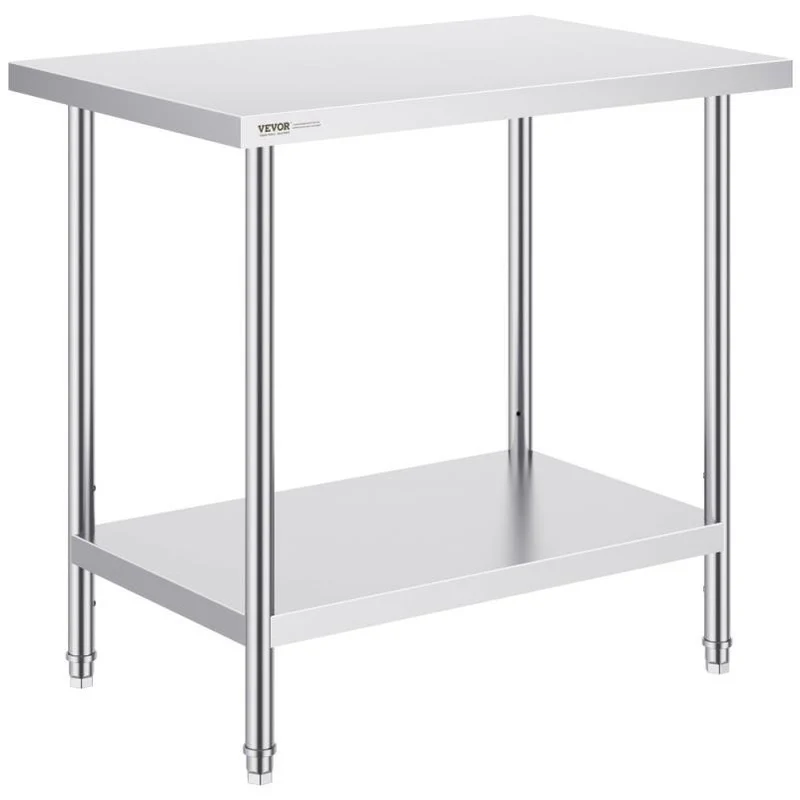 Werkbank – Werktafel – Keukentafel – Opbergsysteem – Werkplek – RVS Materiaal – 60,96x91,44 cm – Met Wielen – Duurzaam – Twee Niveaus