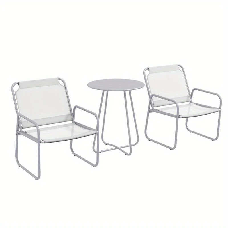 Bistro Set – Buitenmeubel – Tuinset – Terrasset – Balkonset – Weerbestendig Metalen Frame – Lichtgrijze Waterafstotende Kussens