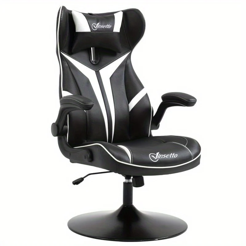 Gamingstoel – Bureaustoel – Gamestoel – Werkstoel – Ergonomische Stoel – Verstelbare Lendensteun – Ademend Mesh – Stalen Frame – Zwart Wit – Handmatig Verstelbare Rugleuning