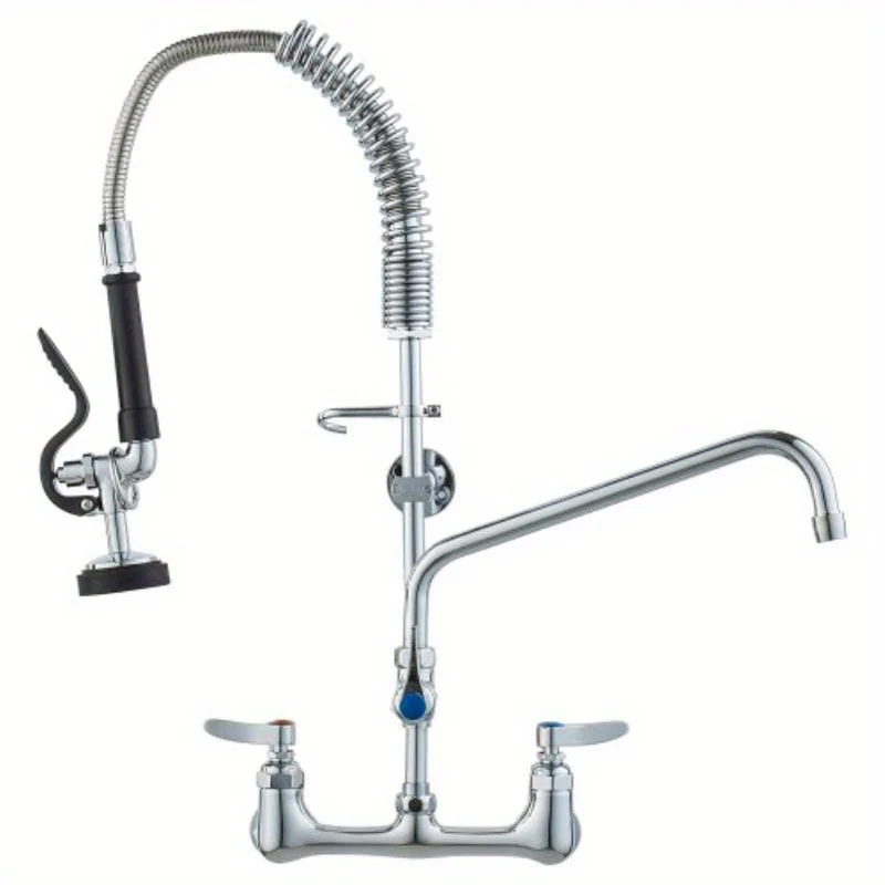 Keukenkraan – Keukenmengkraan – Wastafelkraan – Wandkraan – Pre-Rinse Kraan – Hoogte 63,5 cm – Messing Constructie met 30,48 cm Swing-arm