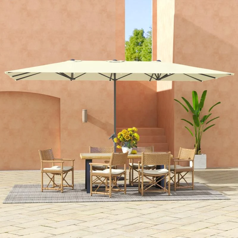 Parasol – Dubbele Parasol – Balkonparasol – Tuinparasol – Zonnescherm – UV50+ Bescherming – Windproof Aluminium Frame – Crank Mechanisme – 451x264 cm – Crèmekleurig