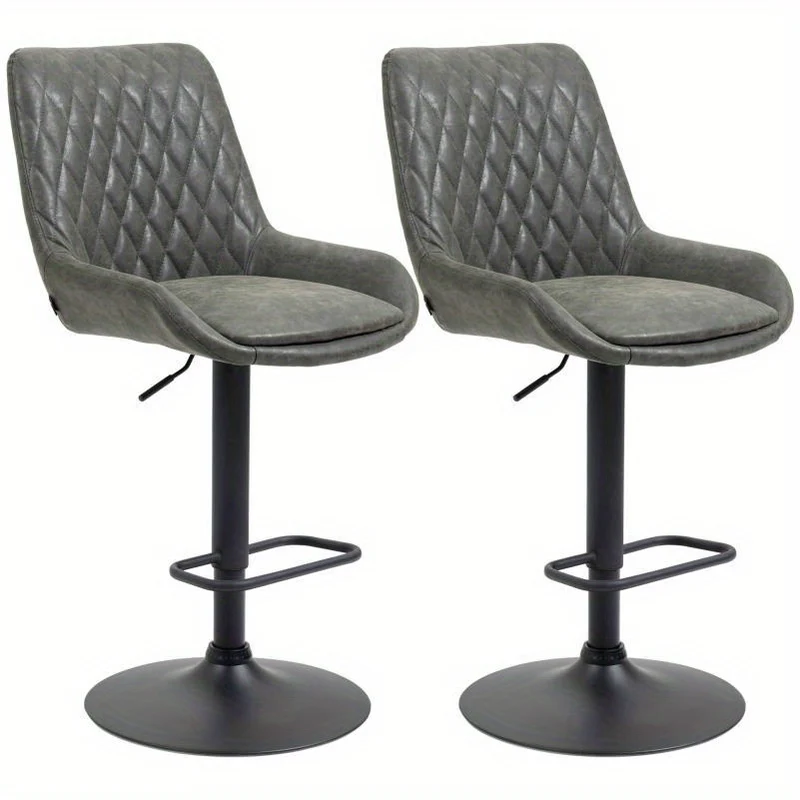 Barstoel – Barkruk – Barstoel Kruk – Keukenstoel – Barstoelen – Verstelbaar – Met Voetensteun – Met Gestoffeerde Zitting – Met Metaal Frame – Open Rugleuning – Donkergrijs/Zwart