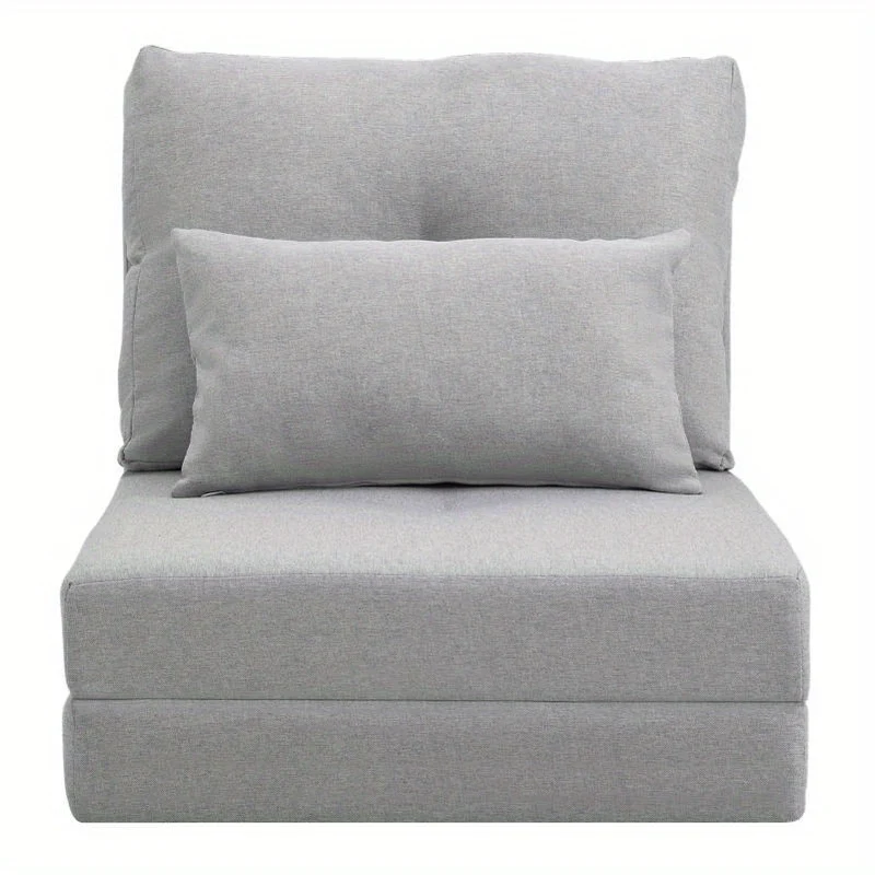 Slaapstoel – Slaapbank – Logeerbed – Zetelbed – Slaapfauteuil – Verstelbare Rugleuning – Roestvrijstalen Frame – Grijze Linnen Bekleding