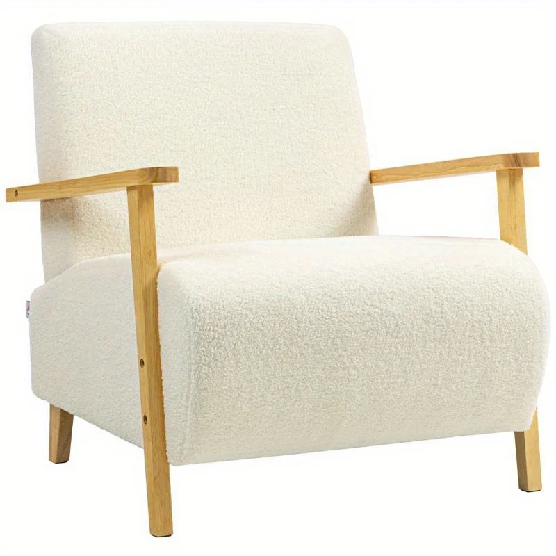 Fauteuil – Lounge Chair – Relaxstoel – Zitstoel – Relaxfauteuil – Handmatig Verstelbaar – Stevige Houten Poten 120 kg – Crème Wit Met Beige Armleuningen