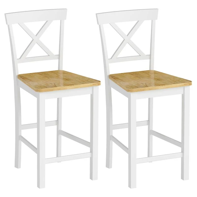 Barstoel – Barkruk – Barstoel Kruk – Barkrukken Set – Barstoel Met Rugleuning – Ergonomisch Crossback Ontwerp – Massief Rubberhout Wit/Naturel