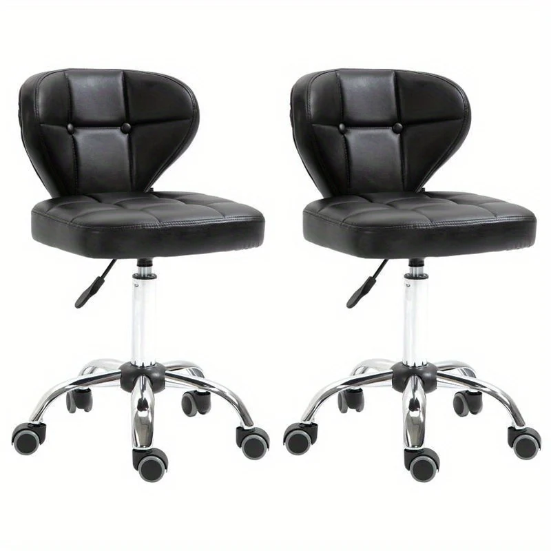Barkruk – Barstoel – Draaistoel – Kruk – Zitstoel – Verstelbare Zithoogte 72-87 cm – Donkergrijs Synthetisch Staal – Met Rugleuning – Set van 2