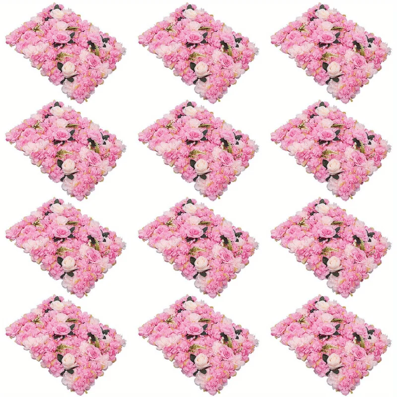 Kunstbloemenpaneel – Bloemenwandpaneel – Nepbloemenwand – Sierbloemenpaneel – Zijde Bloempanelen – 12 stuks – Weerbestendig & 60x40 cm – Roze