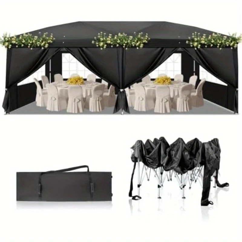 Tuinfeest Tent – Partytent – Paviljoen – Feesttent – Buitentent – 3x6m Pop-up – Waterdicht – Stalen Frame – Zwart