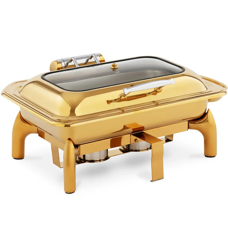 Buffet Food Warmer – Voedselverwarmer – Warmhoudplaat – Buffetpan – Cateringverwarmer – GN 1/1 9 Liter – Gouden Design van Roestvrij Staal