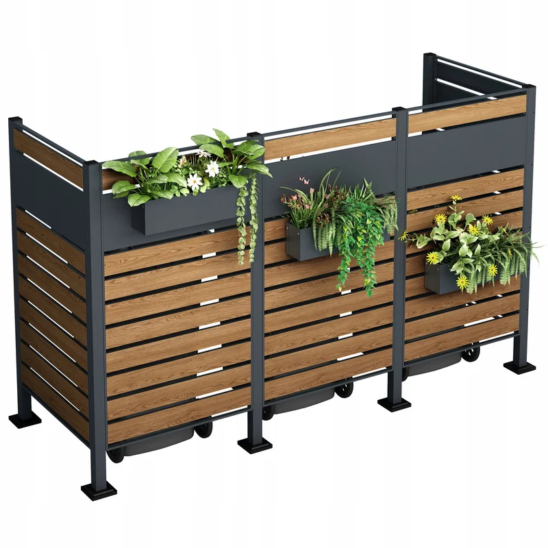Afvalcontainerbehuizing – Containerkast – Afvalbak Opbergbox – Prullenbak Schuilplek – Afvalopslag – Voor 4 Containers 240L – Weerbestendig Kunststof – Gasveer Deksel Met Schokdempers