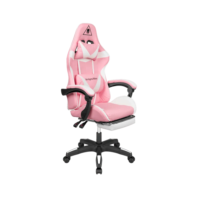 Gaming Stoel – Gamestoel – Gaming Chair – Game Stoel – Bureaustoel – Verstelbare Rugleuning – Eco-Leren Bekleding – Inclusief Voetensteun - Wit/Roze